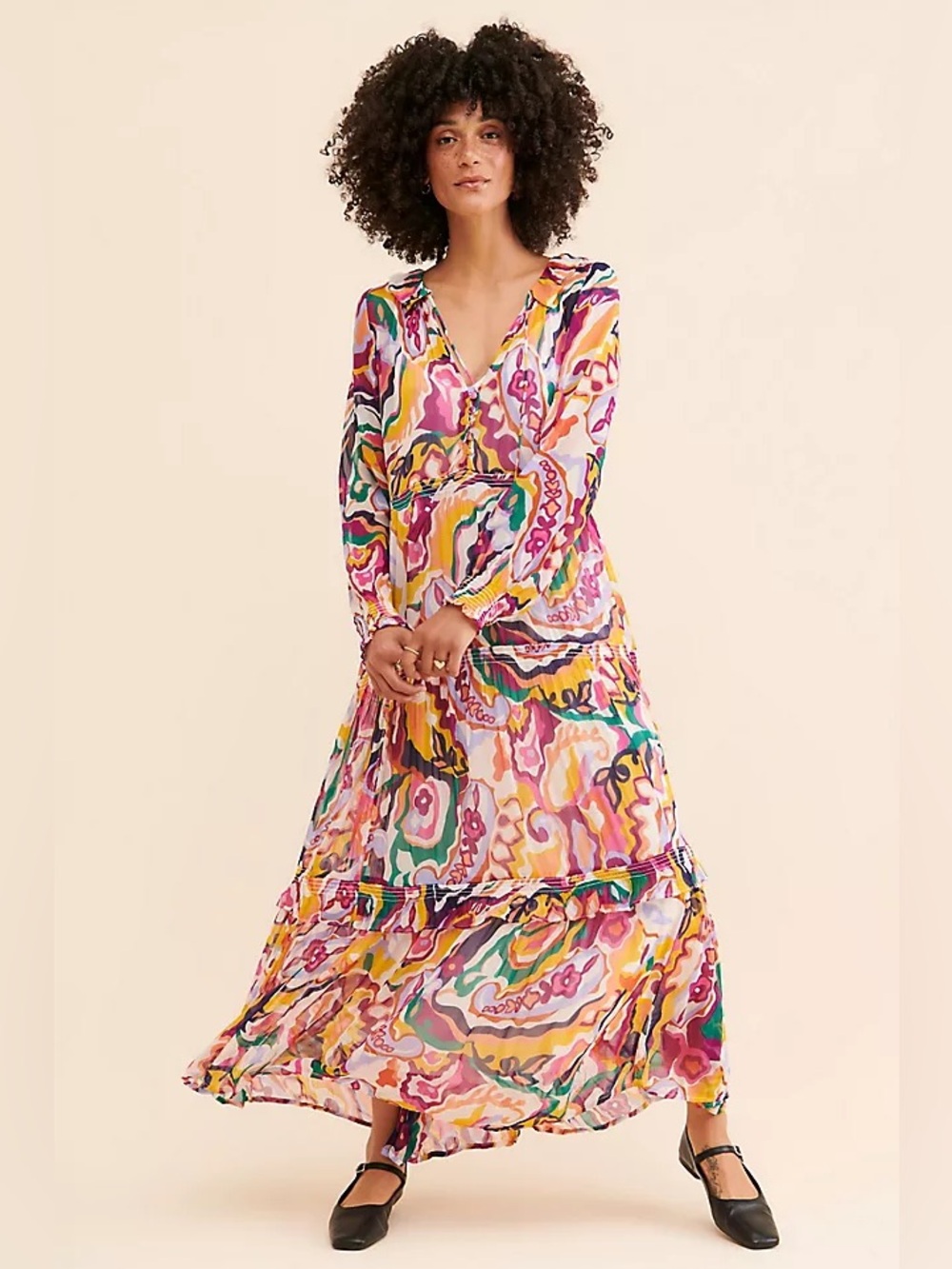 Anthropologie Marais Chiffon Colorful Printed Maxi Dress XS